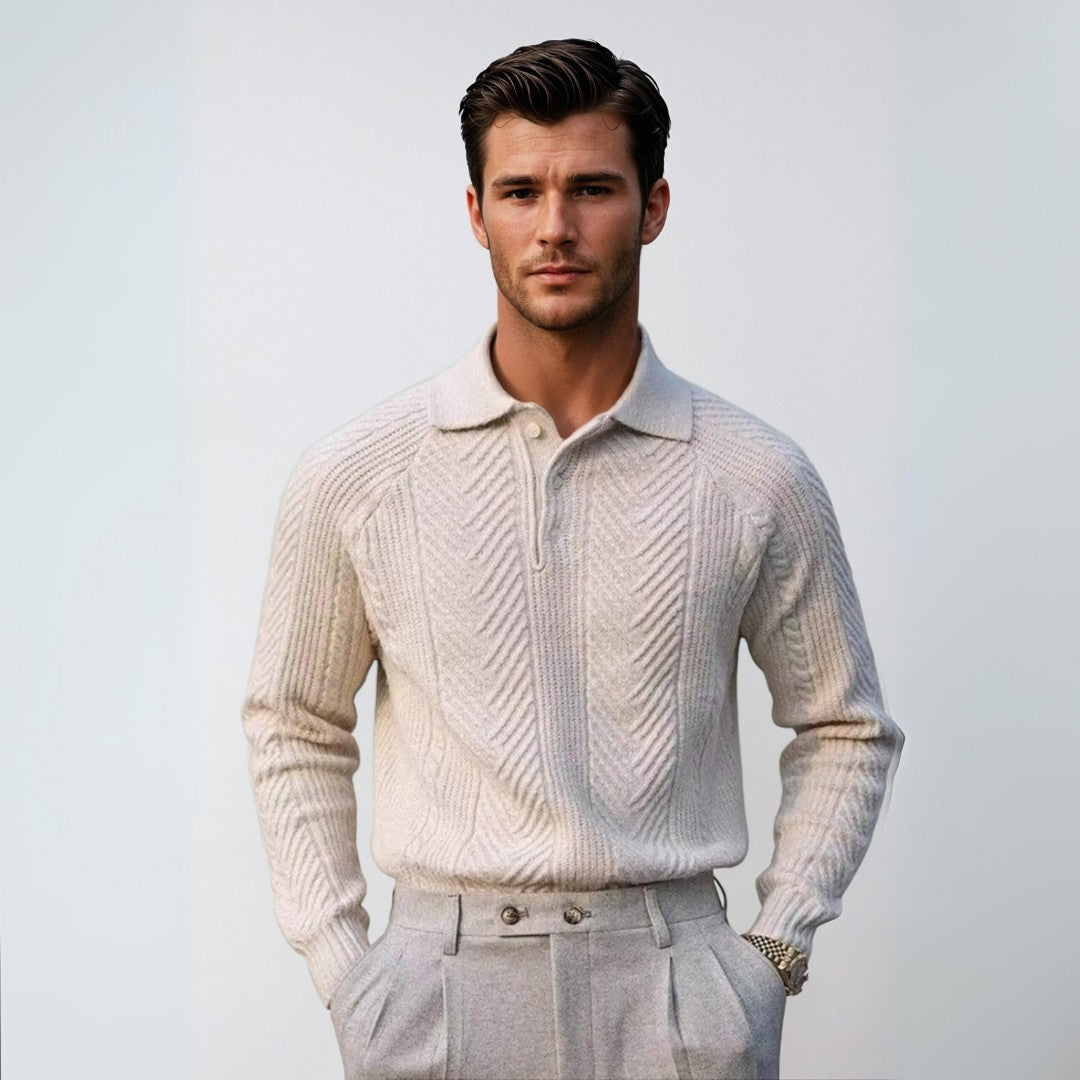 Herr Tröja med Polokrage och Ribbstruktur Klassisk Stil 4