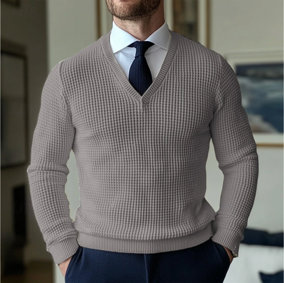 Herr V-ringad Tröja Stilren Design 2