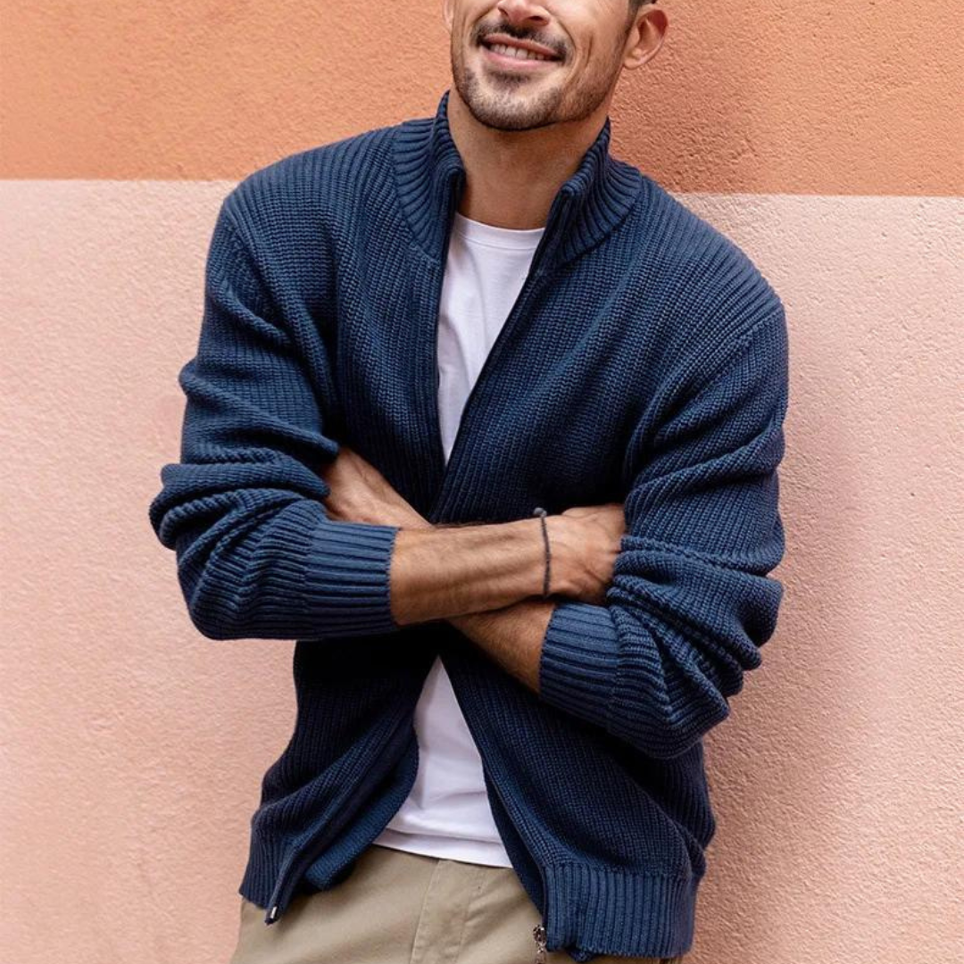 Herr Zip Neck Tröja med Ribbad Design 0