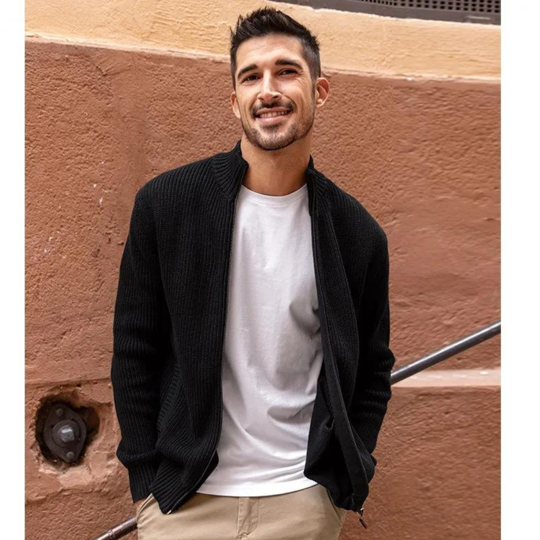 Herr Zip Neck Tröja med Ribbad Design 2