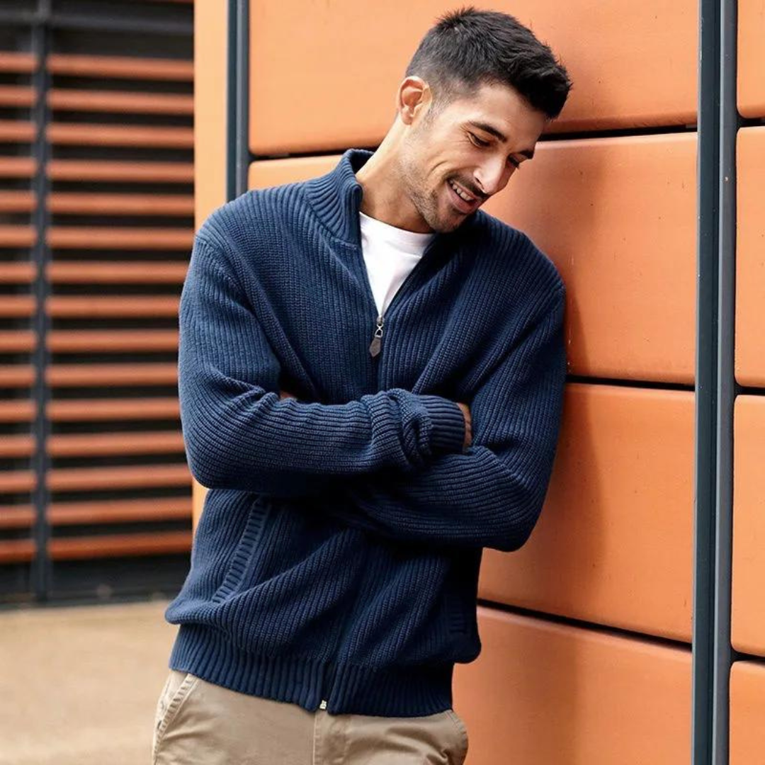 Herr Zip Neck Tröja med Ribbad Design 3