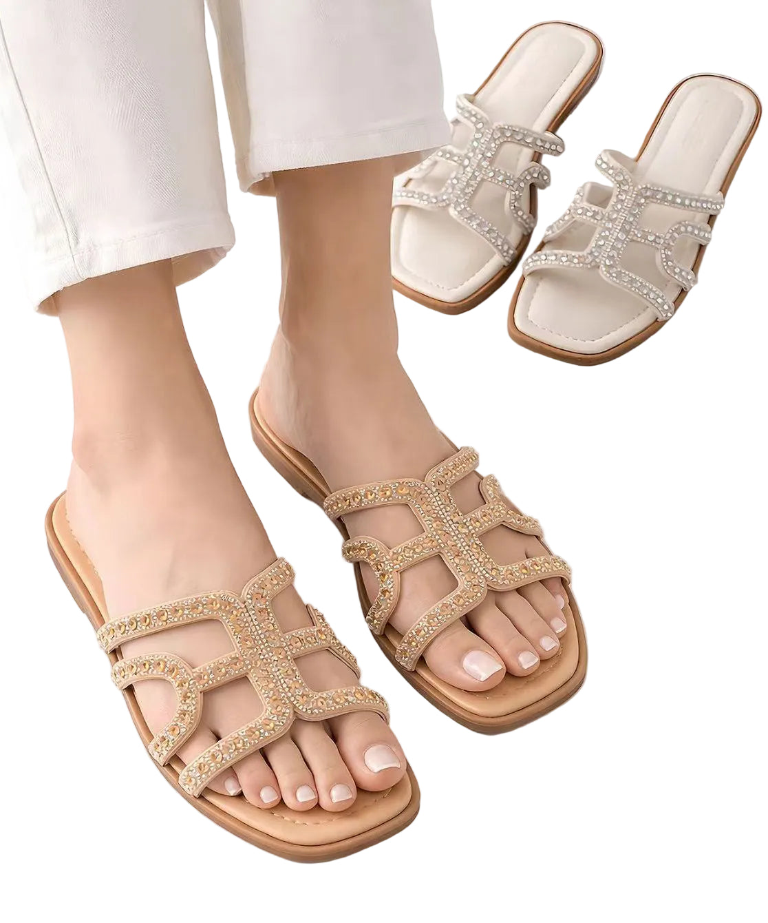 Herrarnas Flip Flops med Rhinestone Detaljer 0