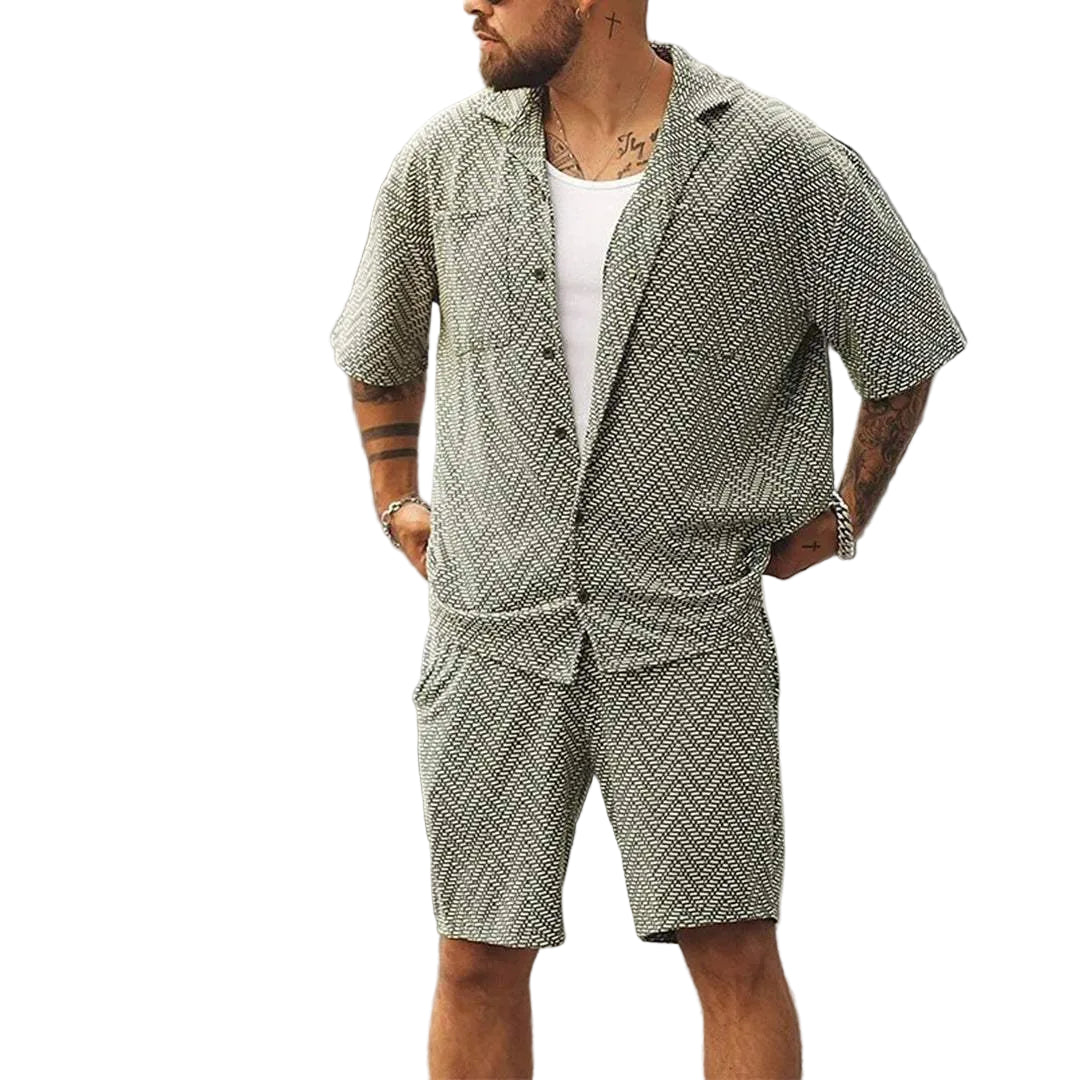 Herrars Kortärmad Skjorta och Shorts Set Mönstrad 0
