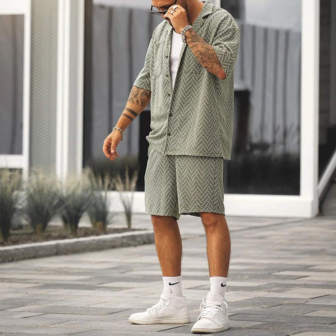 Herrars Kortärmad Skjorta och Shorts Set Mönstrad 2