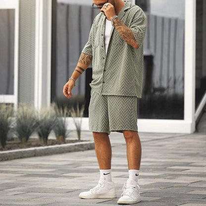 Herrars Kortärmad Skjorta och Shorts Set Mönstrad 2