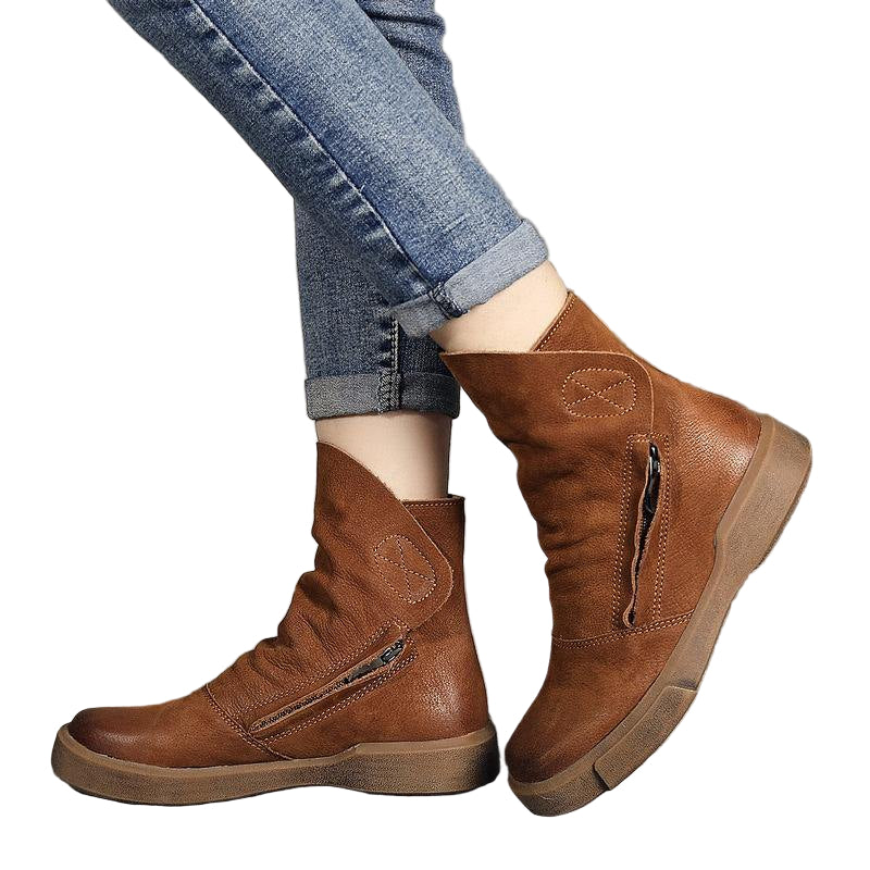 Herrboots Läder med Dragkedja och Gummisula 0