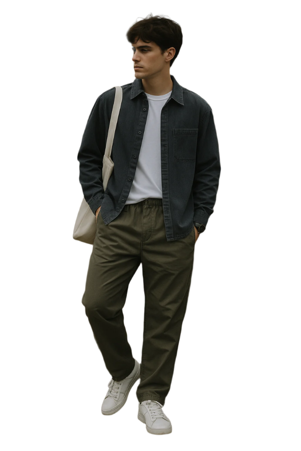 Herrbyxor Avslappnad Passform Mjuk Vävd Textur 0