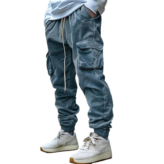 Herrbyxor Vintage Stil Jogger Med Praktiska Fickor 0