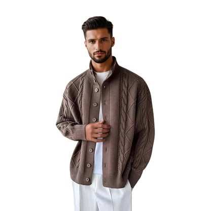 Herrcardigan Kabelstickad med Hög Krage 0