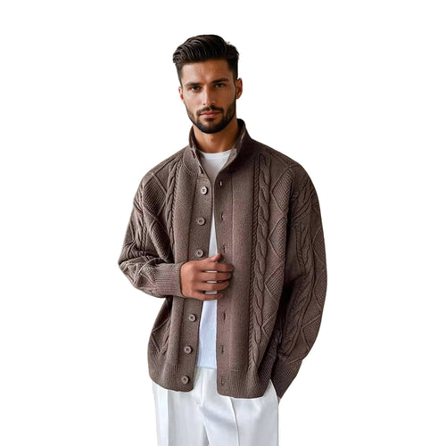 Herrcardigan Kabelstickad med Hög Krage 0