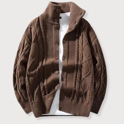 Herrcardigan Kabelstickad med Hög Krage 1