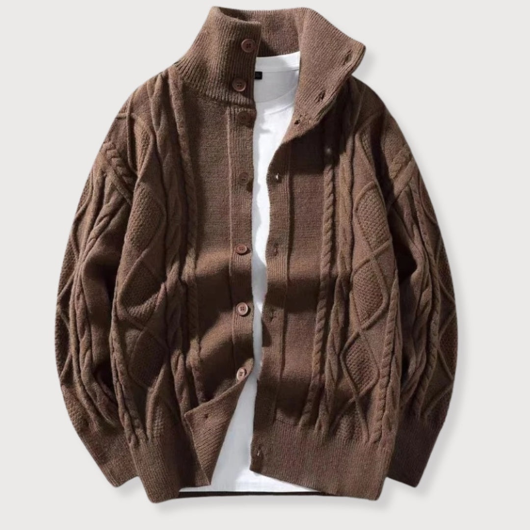 Herrcardigan Kabelstickad med Hög Krage 1