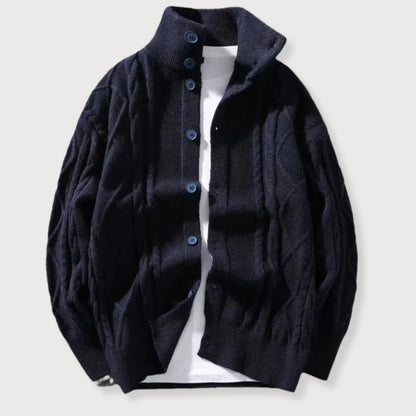 Herrcardigan Kabelstickad med Hög Krage 2