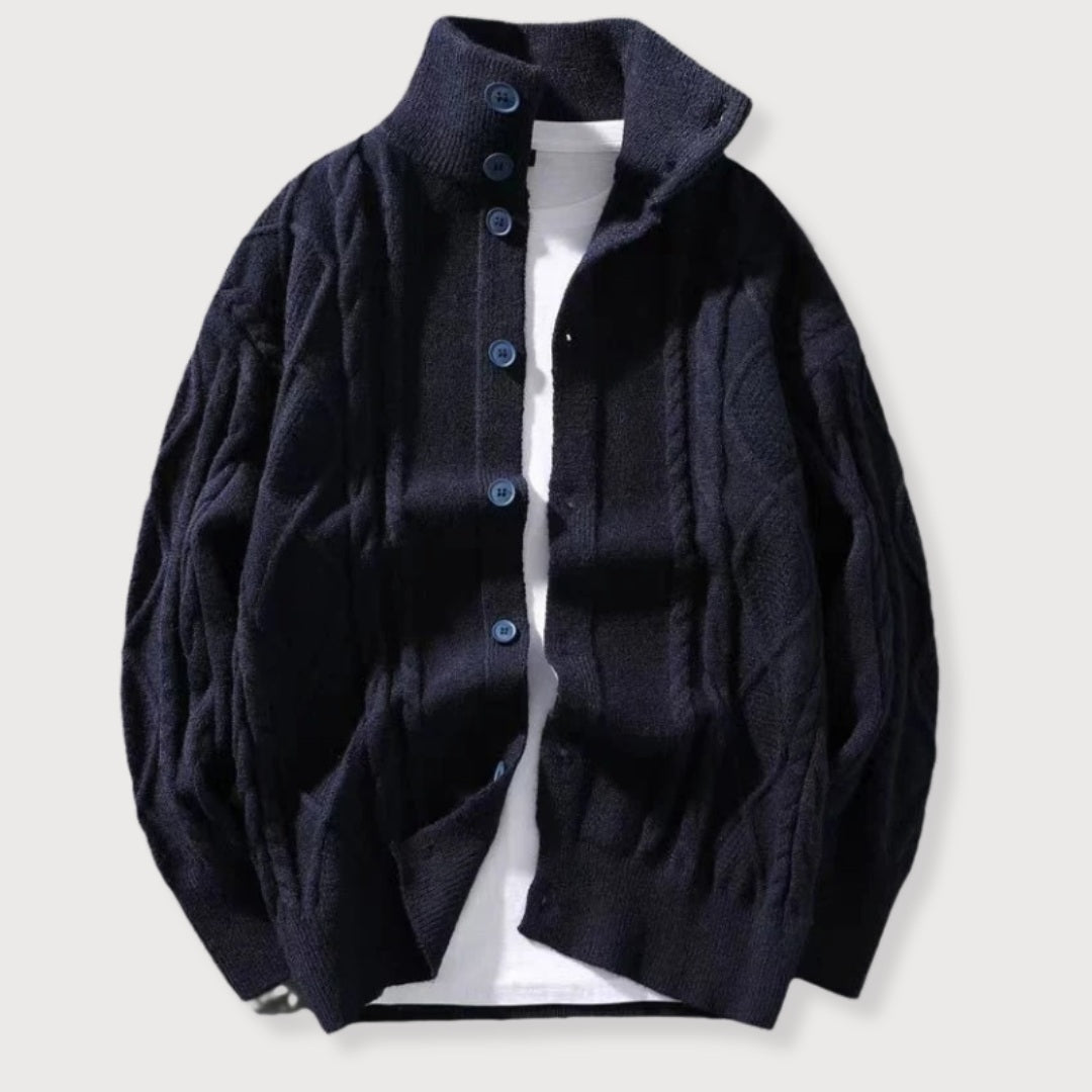Herrcardigan Kabelstickad med Hög Krage 2