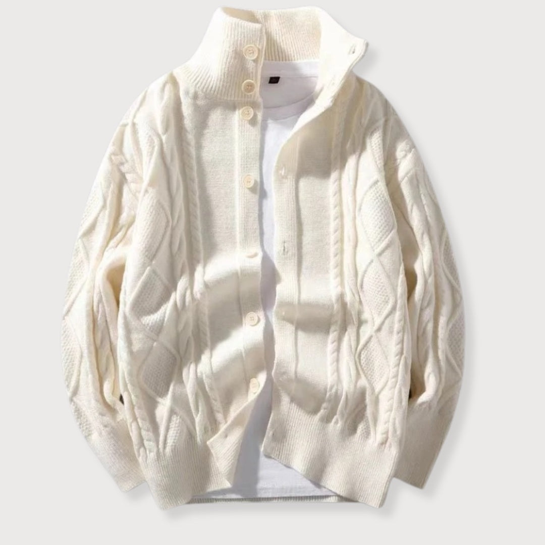 Herrcardigan Kabelstickad med Hög Krage 3