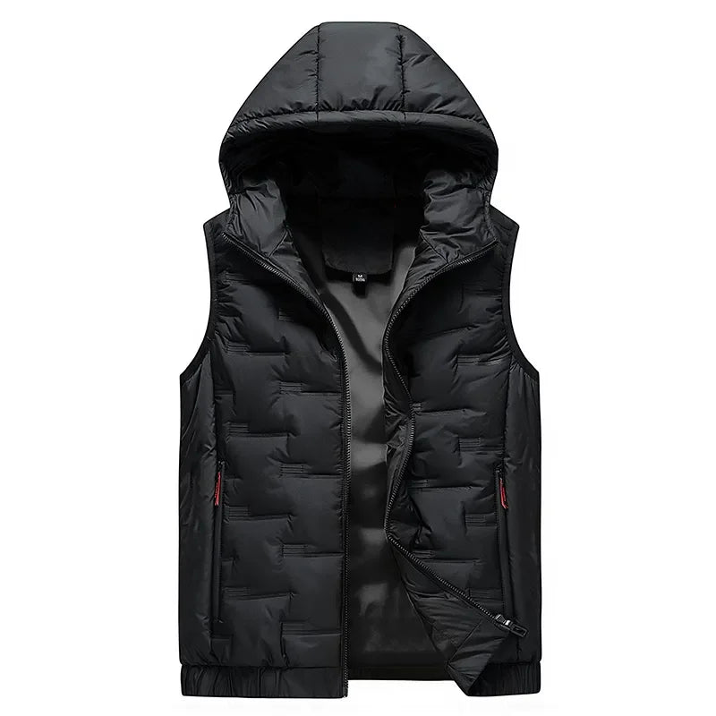 Herren Dunväst Tech-Wear Design med Huva 8