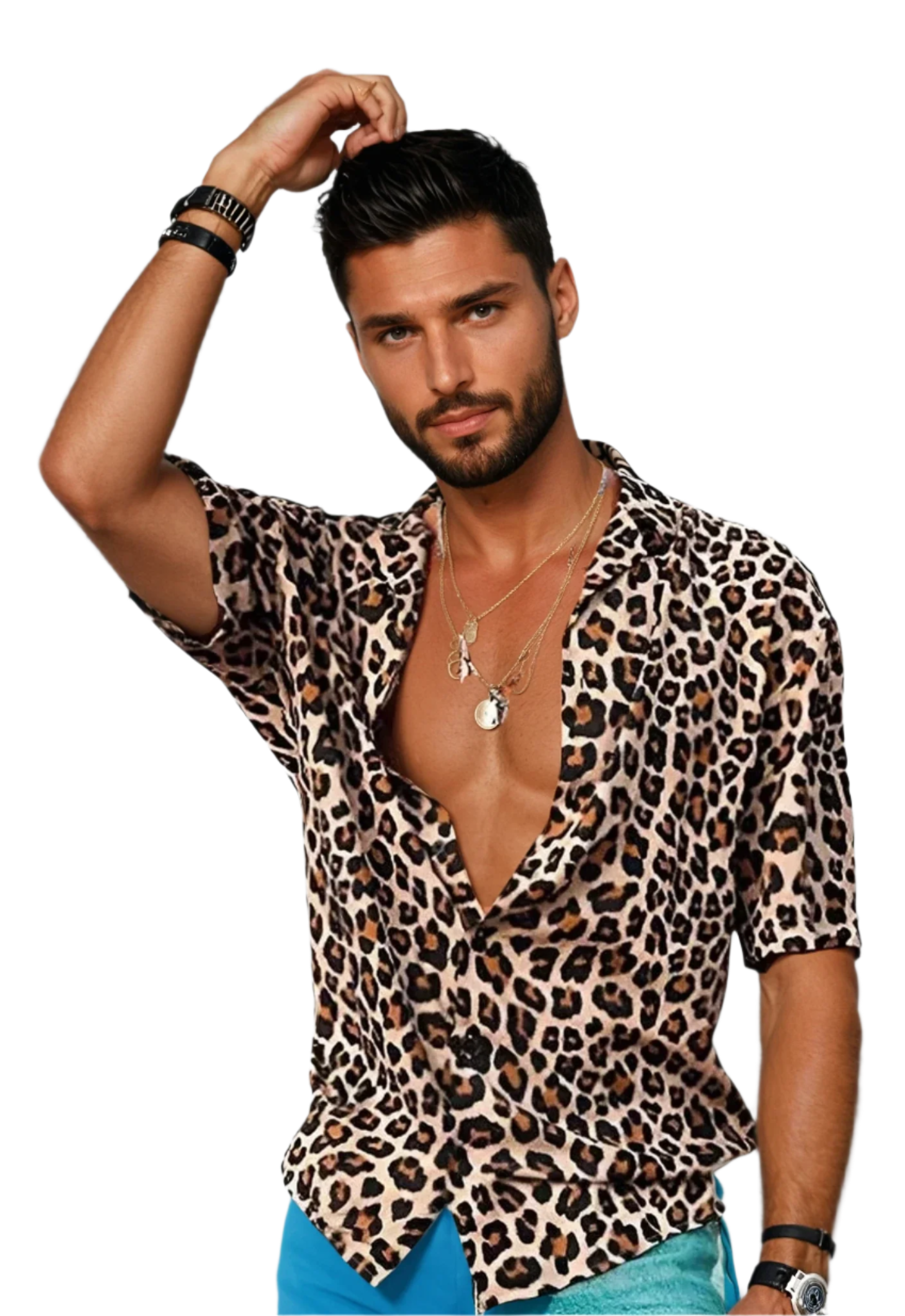 Herren Poloshirt V-Hals Med Luipaardprint Lätt Tyg 0