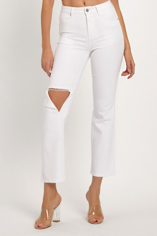 Herrens Avslappnade Distressed Denim Jeans i Vitt 1