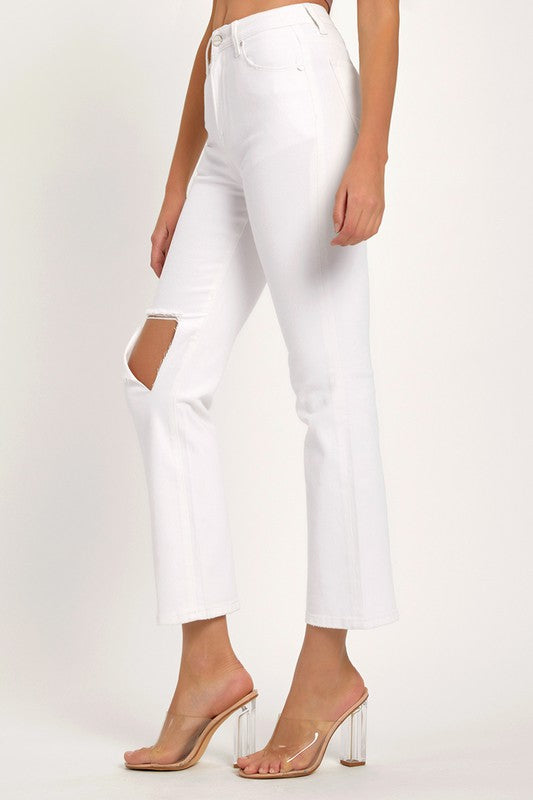 Herrens Avslappnade Distressed Denim Jeans i Vitt 2