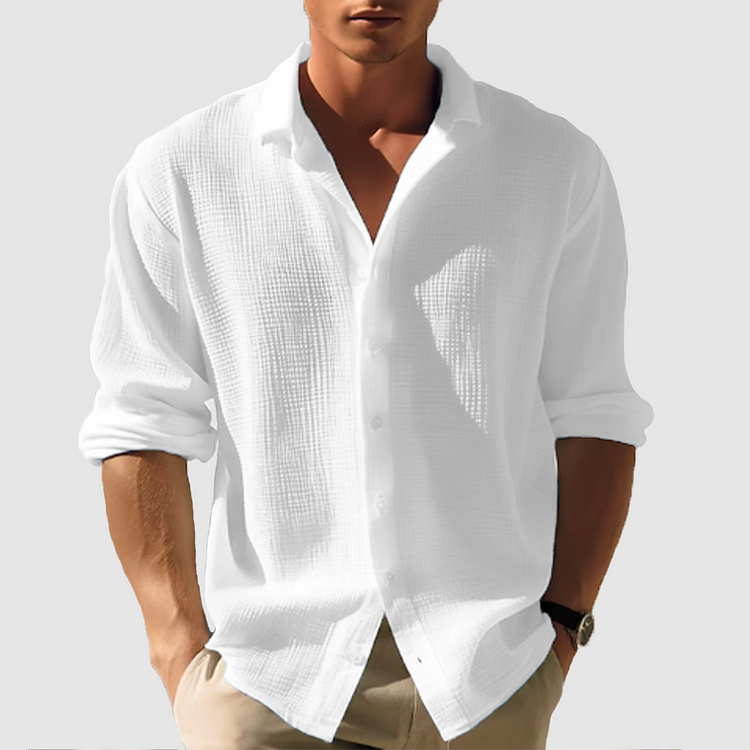 Herrens Button-Down Skjorta Långärmad Enkel Design 1