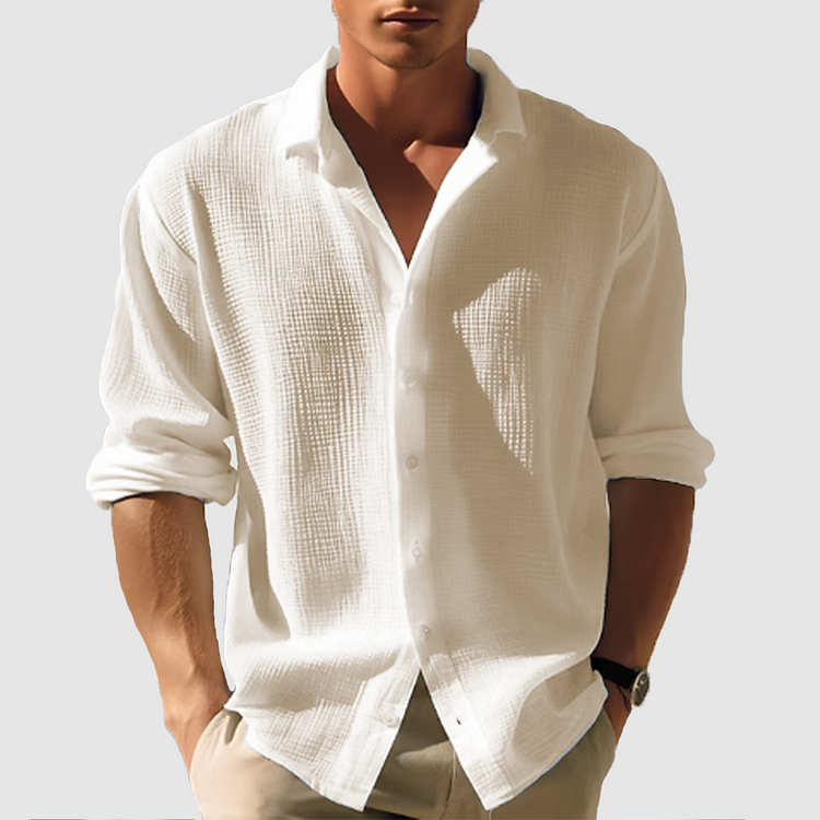 Herrens Button-Down Skjorta Långärmad Enkel Design 5