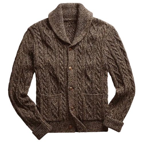 Herrens Cardigan Kabelstickad med Sjalkrage 0