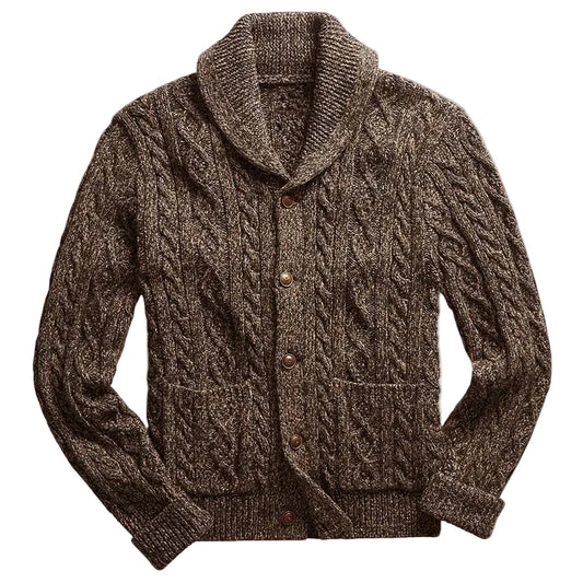 Herrens Cardigan Kabelstickad med Sjalkrage 0