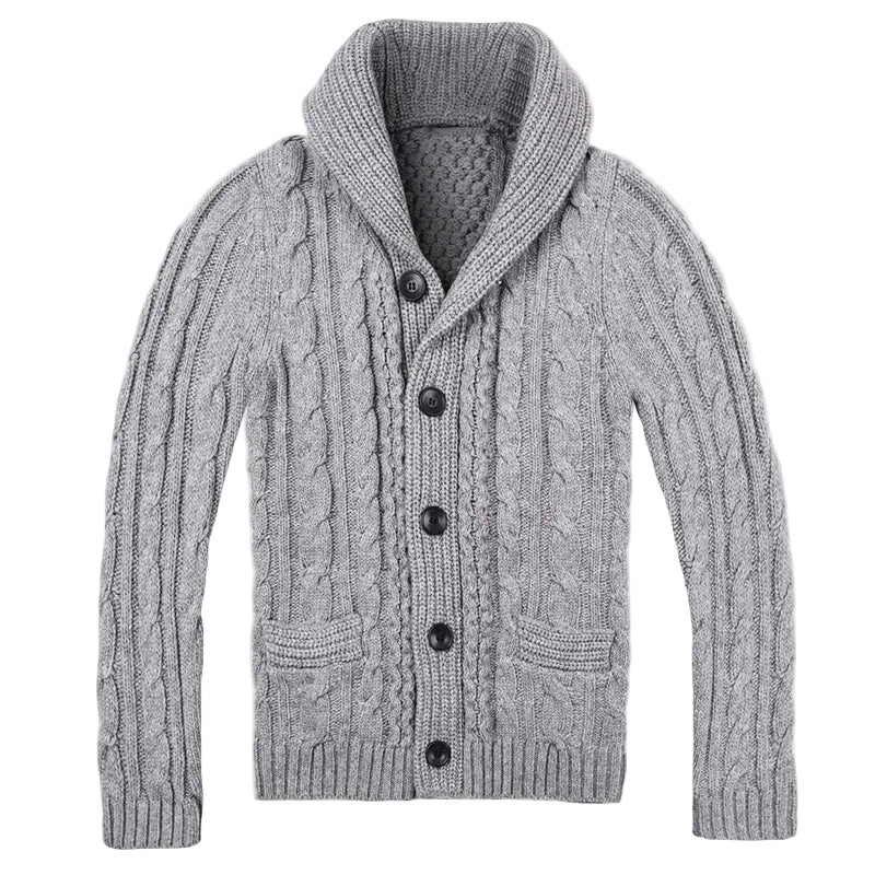 Herrens Cardigan Stickad Med Sjalkrage 0