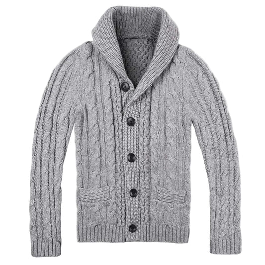 Herrens Cardigan Stickad Med Sjalkrage 0