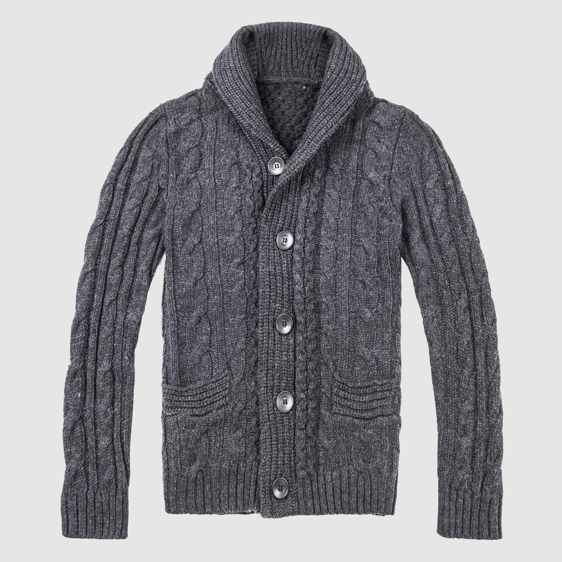 Herrens Cardigan Stickad Med Sjalkrage 1