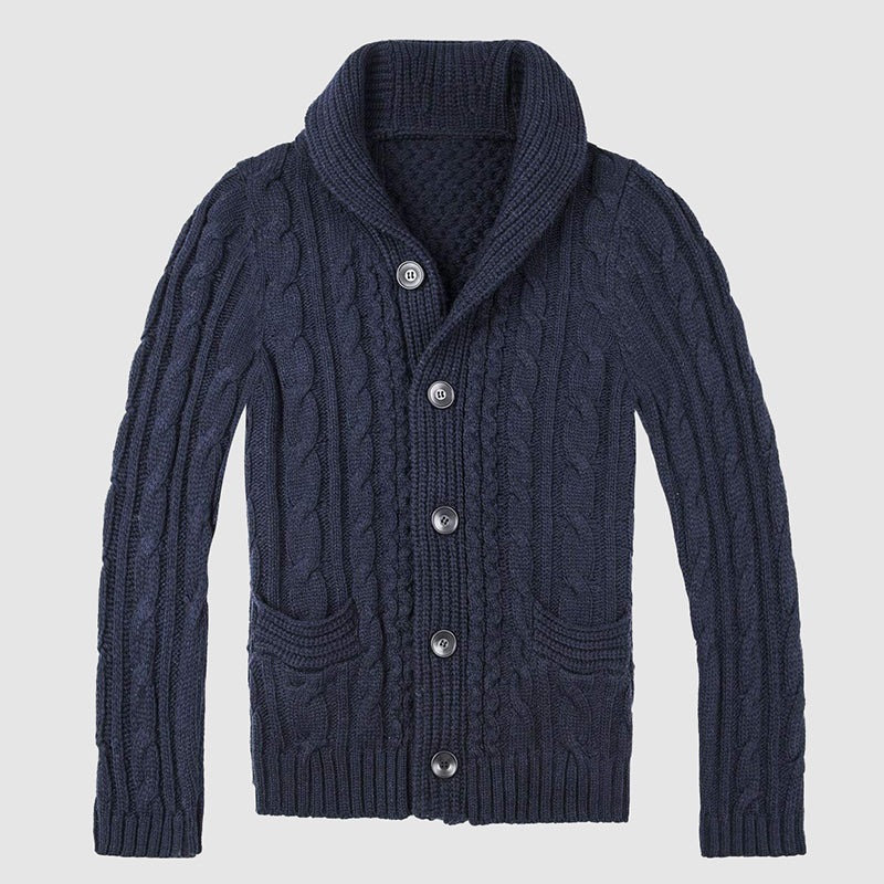 Herrens Cardigan Stickad Med Sjalkrage 3
