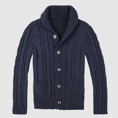 Herrens Cardigan Stickad Med Sjalkrage 3
