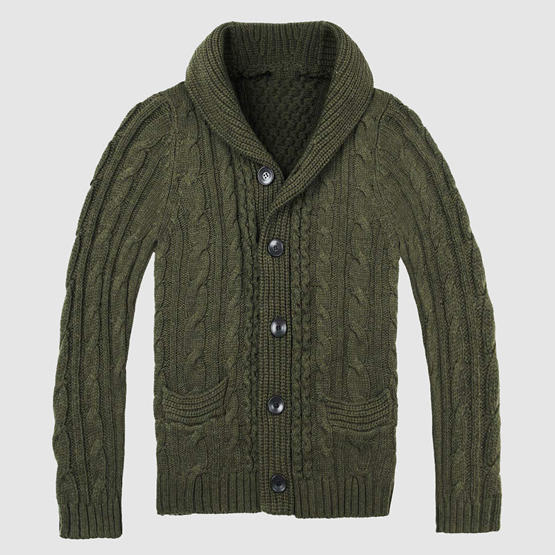Herrens Cardigan Stickad Med Sjalkrage 4