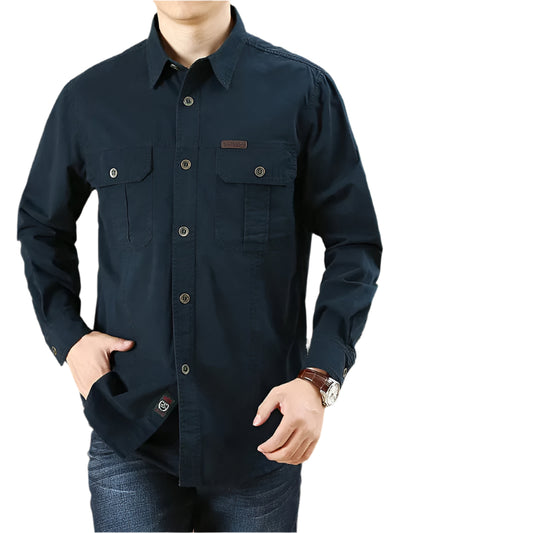 Herrens Cargo Skjorta Slim Fit Bomull 0