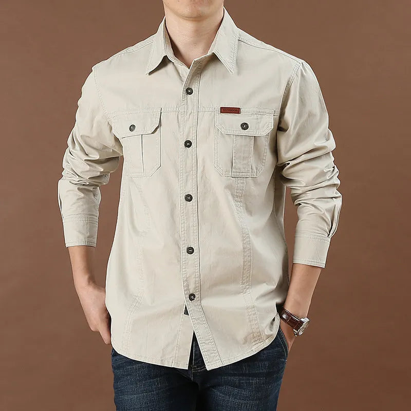 Herrens Cargo Skjorta Slim Fit Bomull 2