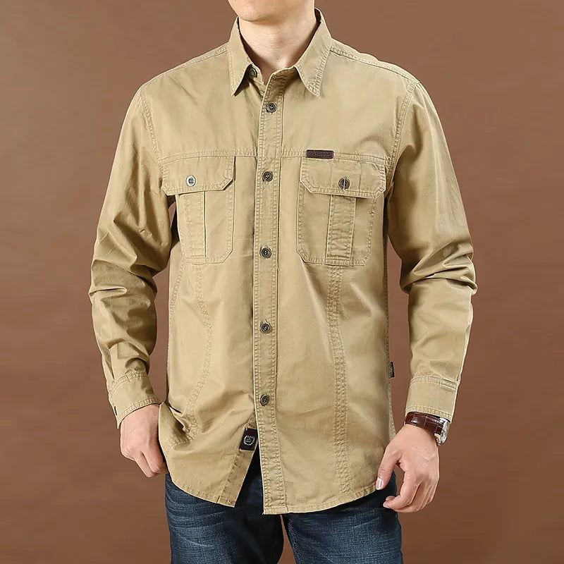 Herrens Cargo Skjorta Slim Fit Bomull 4