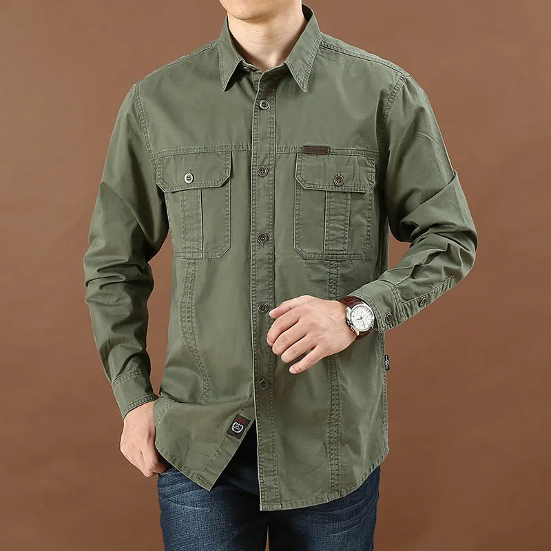 Herrens Cargo Skjorta Slim Fit Bomull 5