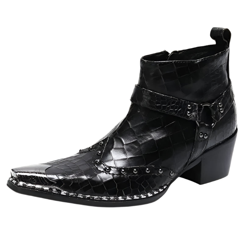 Herrens Cowboylaarzen Låg Läder Krokodilltryck med Dragkedja 0