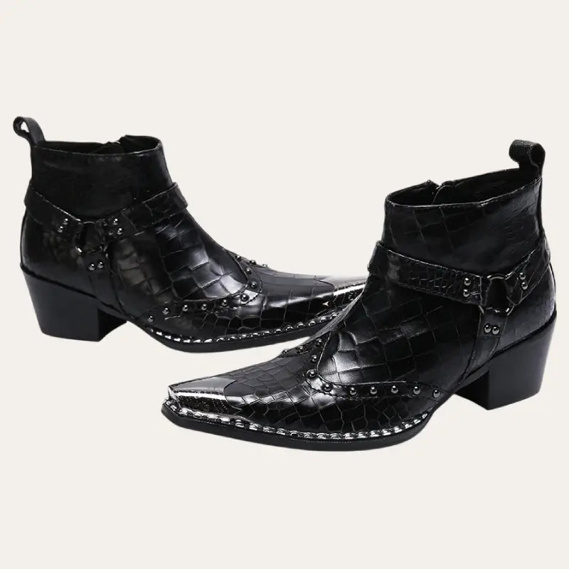 Herrens Cowboylaarzen Låg Läder Krokodilltryck med Dragkedja 2