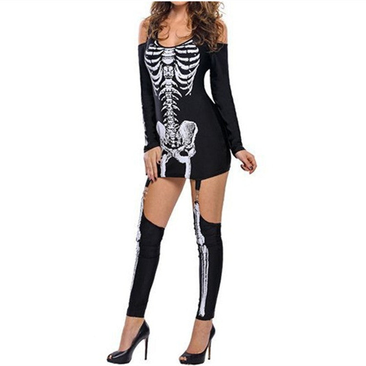 Herrens Halloween Kostym Långärmad Skeletttryck Polyester 4