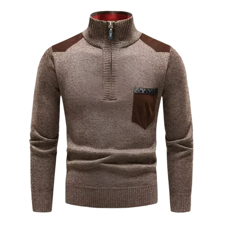 Herrens Halv Dragkedja Tröja med Patchworkdesign 0