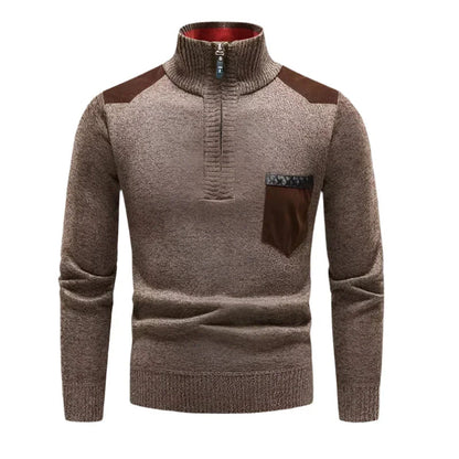 Herrens Halv Dragkedja Tröja med Patchworkdesign 0