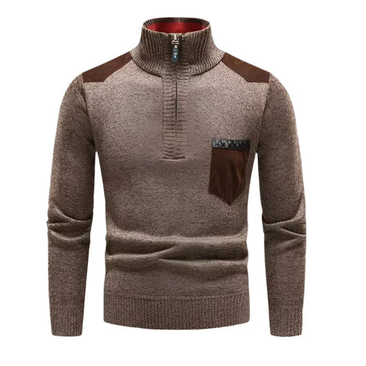 Herrens Halv Dragkedja Tröja med Patchworkdesign 0