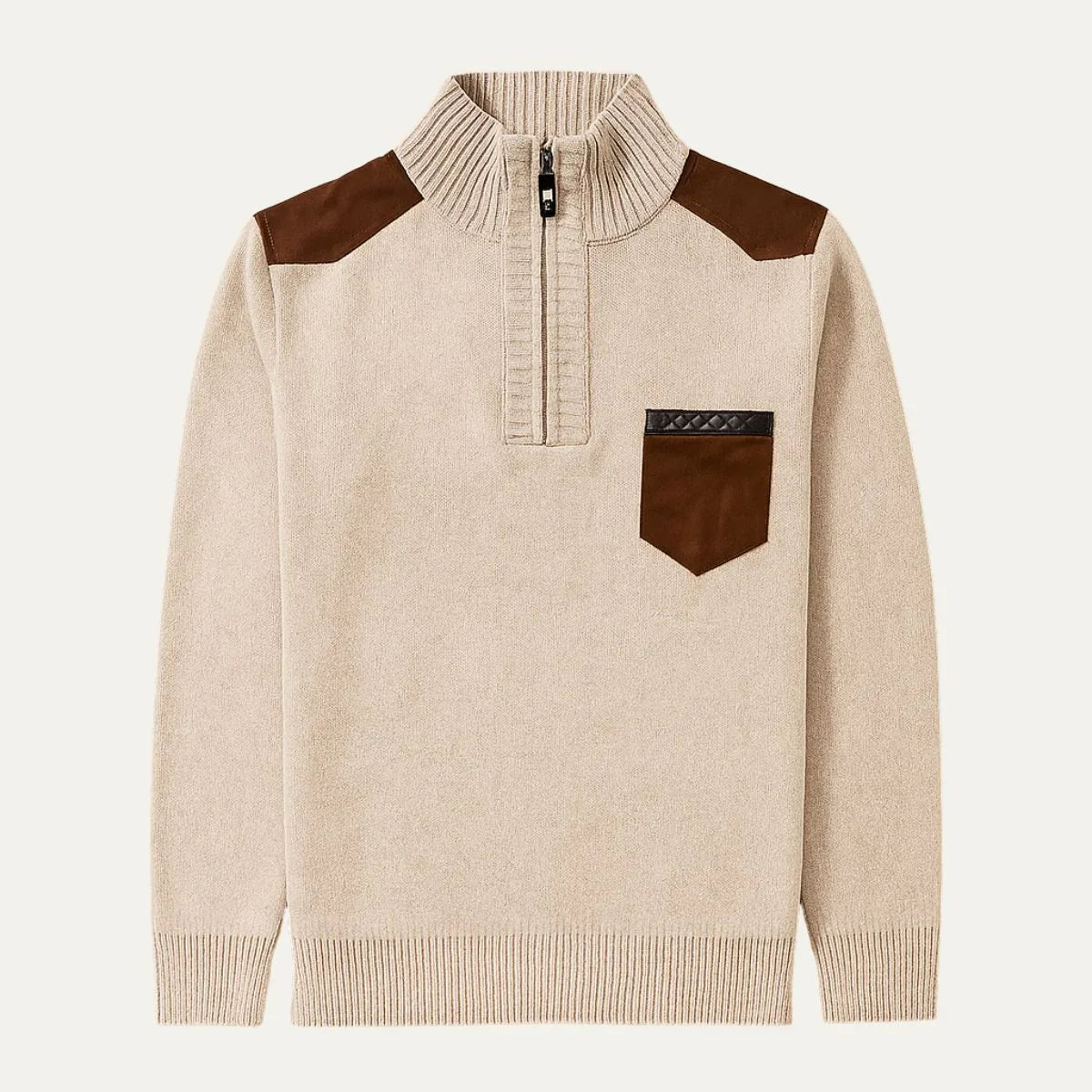 Herrens Halv Dragkedja Tröja med Patchworkdesign 3