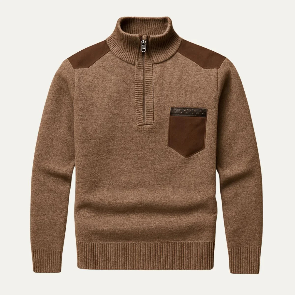Herrens Halv Dragkedja Tröja med Patchworkdesign 5