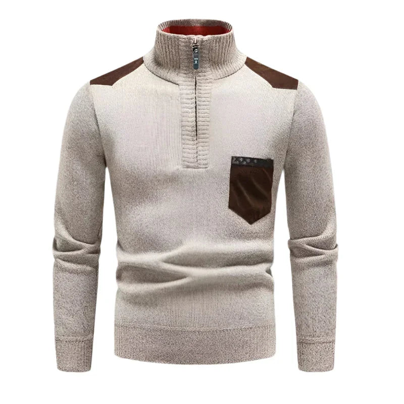 Herrens Halv Dragkedja Tröja med Patchworkdesign 7