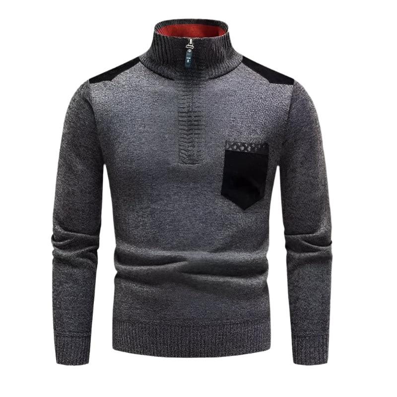 Herrens Halv Dragkedja Tröja med Patchworkdesign 9