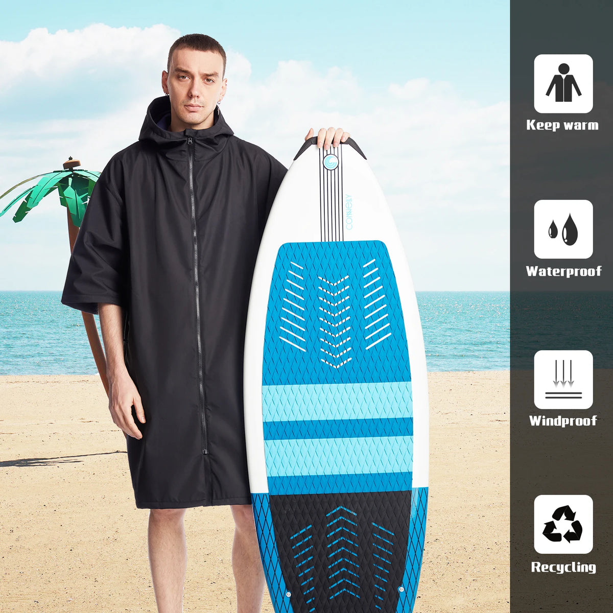 Herrens Kortärmad Kappa Vattentålig Snabbtorkande Med Kapuschong 3