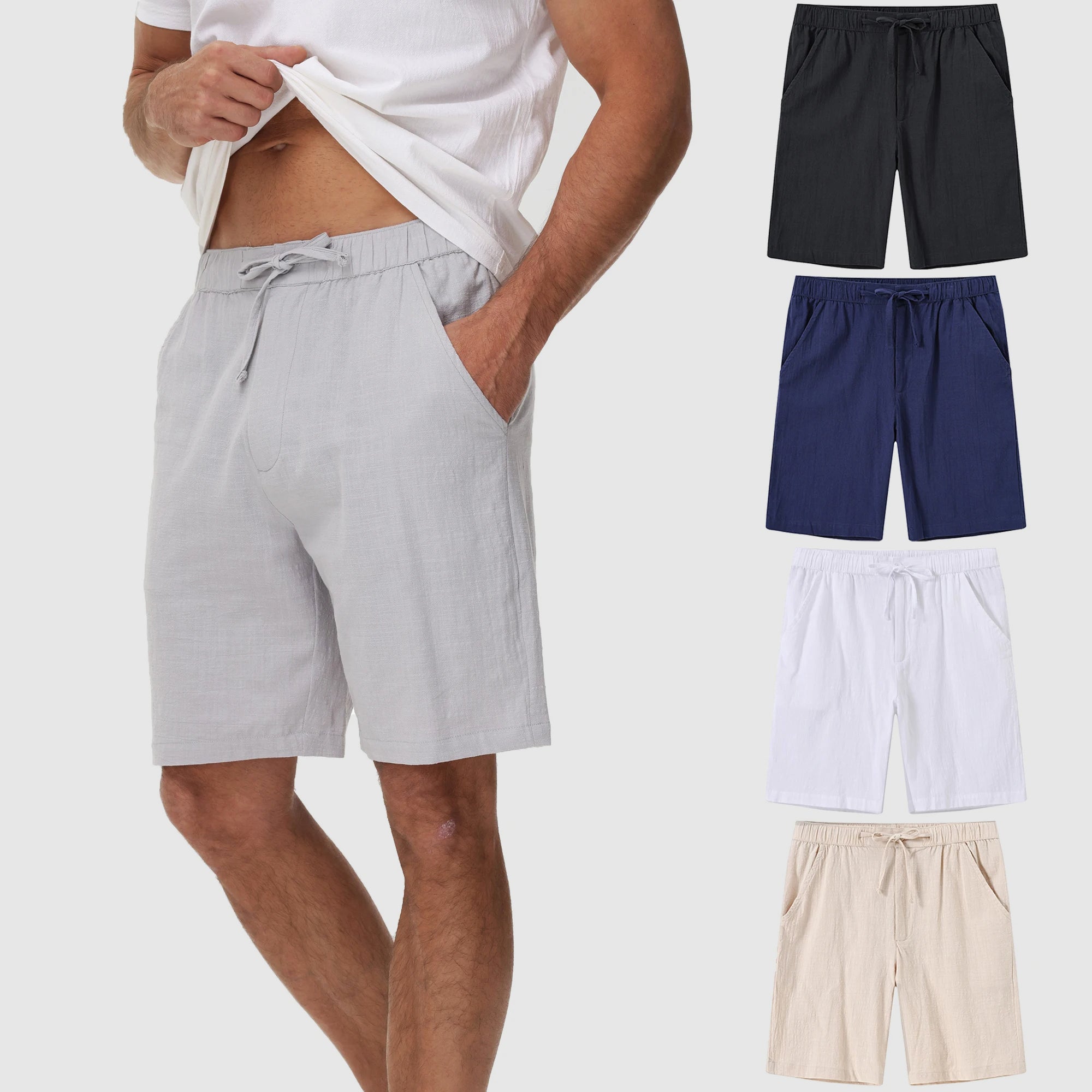 Herrens Linne Shorts Med Avslappnad Stil 1