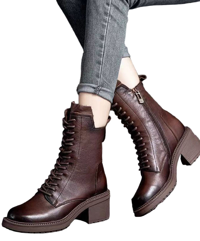 Herrens Motorcykelstövlar Snörning Chunky Heel 0